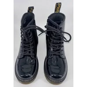 NEW Dr Martens Doc 1460Y Youth Patent Leather Boots Black Big Girl Size 5