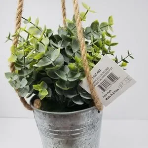 New Elrose Faux Frosted Green Plastic Hanging Plant With Twine Cord 8"