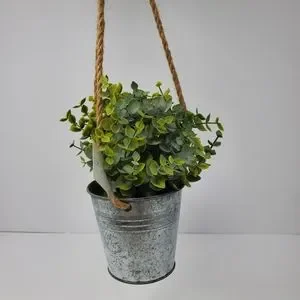New Elrose faux frosted green plastic hanging plant with twine cord 8"