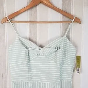 NEW Gianni Bini Pinstriped Wide Leg Cropped Jumpsuit Mint Green Size 6