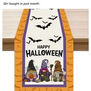 NEW Halloween SET 4 Burlap Pillow Cases 18" 13 X 72" Burlap Table Runner Gnome