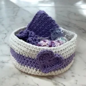 New Handmade Purple and White Crochet Bath Spa Accessory Set