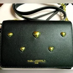 NEW Karl Lagerfeld PARIS Black Leather Connie Crossbody Bag