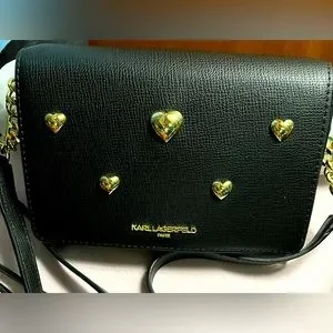 NEW Karl Lagerfeld PARIS Black Leather Connie Crossbody Bag