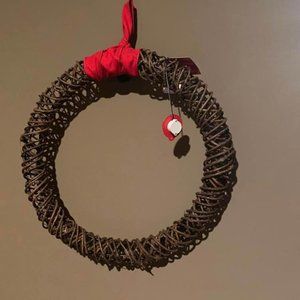 New LED Light Wicker Rattan Christmas Wreath 17in Battery Operated