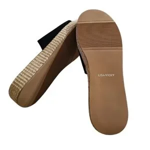 New Lisa Vicky Womens Smile Espadrille Slide Sandals Size 9.5M Black Shoe Chunky