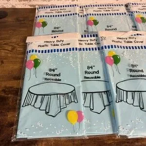 NEW - Lot Of 11 - 84" Round Reusable Table Covers - Blue