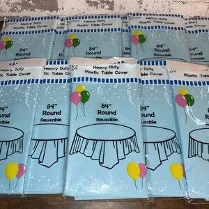 NEW - Lot Of 11 - 84" Round Reusable Table Covers - Blue