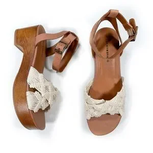NEW Lucky Brand Sz 9 Famika Platform Sandals Chunky Knit Ankle Strap Leather