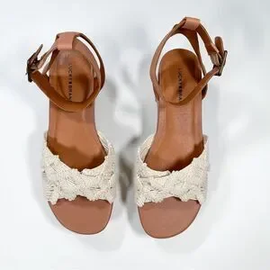 NEW Lucky Brand Sz 9 Famika Platform Sandals Chunky Knit Ankle Strap Leather
