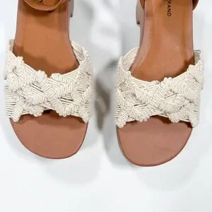NEW Lucky Brand Sz 9 Famika Platform Sandals Chunky Knit Ankle Strap Leather
