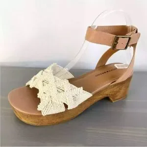 NEW Lucky Brand Sz 9 Famika Platform Sandals Chunky Knit Ankle Strap Leather