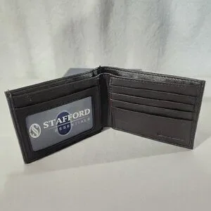 New Men's Stafford Slim Wallet Slimfold Contrasting Canvas Gen Leather Brown NWT