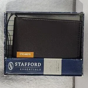 New Men's Stafford Slim Wallet Slimfold Contrasting Canvas Gen Leather Brown NWT