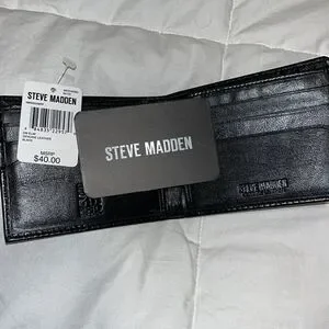New Men’s Steve Madden Men RFID Card Case Slim Bifold Wallet Black