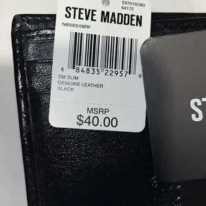 New Men’s Steve Madden Men RFID Card Case Slim Bifold Wallet Black