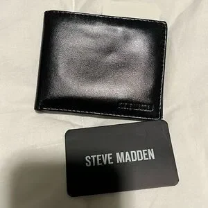 New men’s Steve Madden Men RFID Card Case Slim Bifold Wallet Black