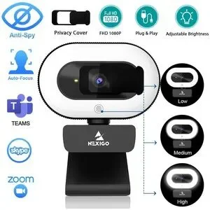 NEW NEXIGO Black White Ring Light Auto Focus Microphone Video Camera WebCam