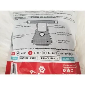 NEW OPEN PACK - 3 BLACK Pet Parents Washable Dog Diapers SMALL