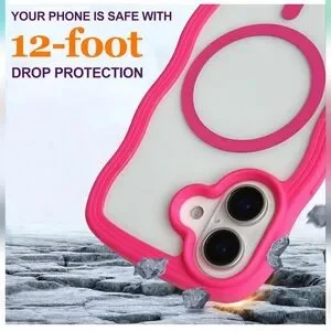New Pink IPhone 16 Case Cute Wavy Clear Magnectic MagSafe Compatible Phone Cover