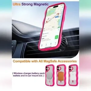New Pink IPhone 16 Case Cute Wavy Clear Magnectic MagSafe Compatible Phone Cover
