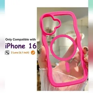 New Pink iPhone 16 Case Cute Wavy Clear Magnectic MagSafe Compatible Phone Cover