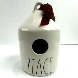 New Rae Dunn Artisan Collection By Magenta PEACE Birdhouse White Black
