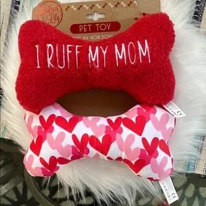 New Red And Pink Dog Bone Toys “Ruff My Mom”