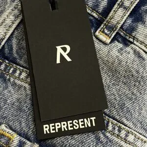 NEW REPRESENT R3 Baggy Distressed Jeans Blue/Cream Size 32 Streetwear Denim