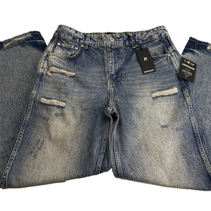 NEW REPRESENT R3 Baggy Distressed Jeans Blue/Cream Size 32 Streetwear Denim