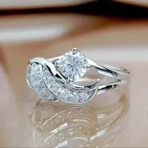 New S925 Stamped Sterling Silver Womans 14 3.5ct White Topaz Angel Wings Ring