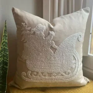 NEW Santa's Sleigh Embroidered Pillow Cover - Cozy Neutral Holiday Decor