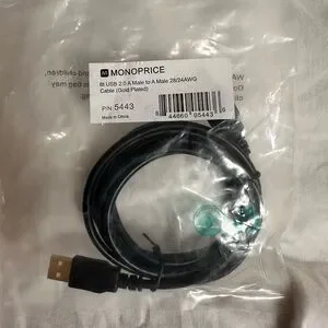 NEW Sealed in Bag Monoprice USB 2.0 USB-A to USB-A Cable - Gold Plated Black 6ft