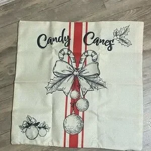 New Set Of 2 Christmas Candy Cane Pillow Covers Canvas 18x18