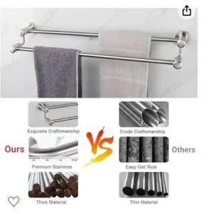*NEW*Set Of 2 TocTen Stainless Steel Thicken Wall Mounted Double Bath Towel Bar