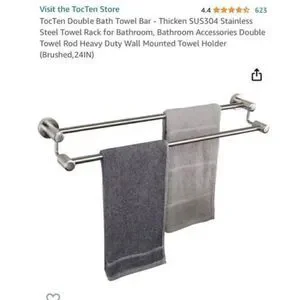 *NEW*Set Of 2 TocTen Stainless Steel Thicken Wall Mounted Double Bath Towel Bar