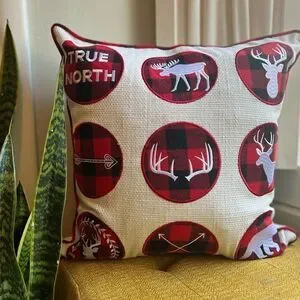 NEW Set Of TWO Embroidered Buffalo Plaid Christmas Holiday Throw Pillow Covers