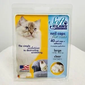 NEW Soft Claws 40 Nail‎ Caps + Adhesive Large Cat Size 14 Lb Clear Scratching