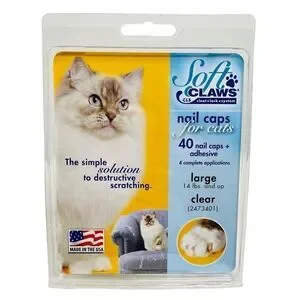 NEW Soft Claws 40 Nail‎ Caps + Adhesive Large Cat Size 14 lb Clear Scratching