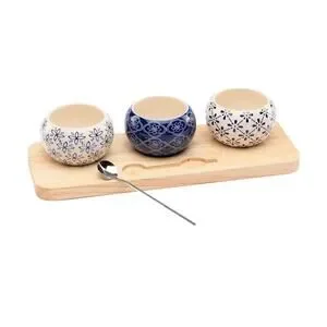 New Thirstystone 5 Piece Blue White Ceramic Condiment Set