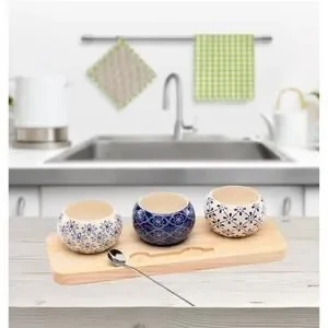 New Thirstystone 5 Piece Blue White Ceramic Condiment Set