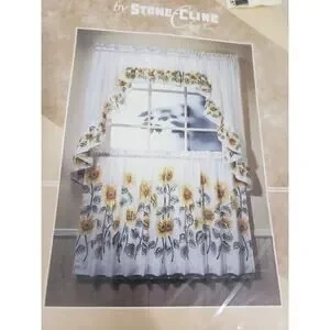 NEW Vintage Valance Tier Curtain Sunflower Country Set Floral Cottagecore