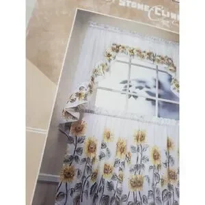NEW Vintage Valance Tier Curtain Sunflower Country Set Floral Cottagecore