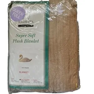 New Wamsutta Super Soft Plush Blanket Full Queen Tan Beige 90x90 Vintage