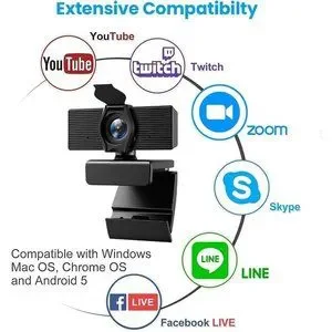 New Webcam With Microphone And Privacy Cover HD 1080P