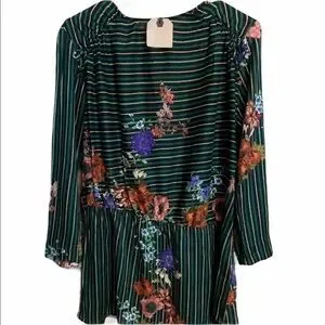New Zara Girls Green Floral Stripe dress 14