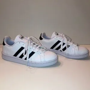 NIB Adidas Grand Court Tennis Shoes White Black Sporty Prep Designer Sneakers 7