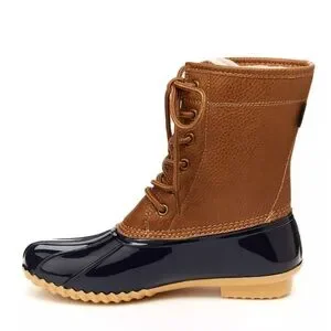 NIB JBU Water-Resistant Faux Leather Lace-Up Duck Boots Navy Blue Brown 8