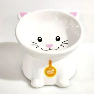 Nice Paws Ceramic Tilted And Elevated Kitty Cat Food Bowl White 4"Hx5"W