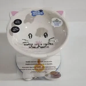 Nice Paws Ceramic Tilted And Elevated Kitty Cat Food Bowl White 4"Hx5"W